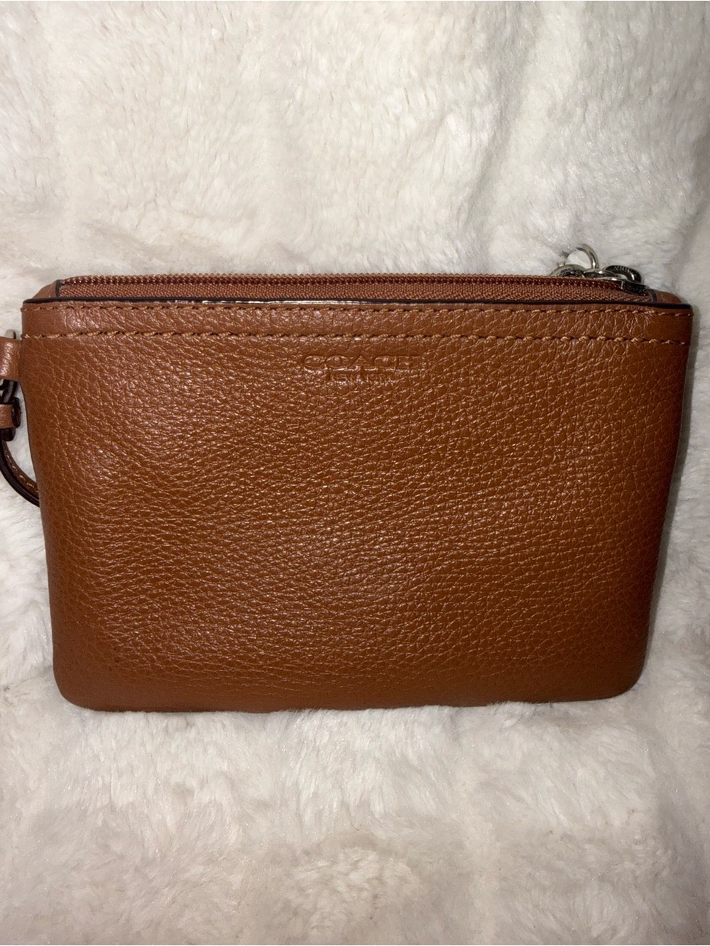 Coach Pebbled Leather Zip Wristlet - Brown